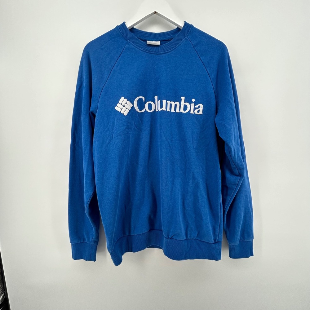 Columbia Mens Sweatshirt Crew Neck Blue Logo Pullover Casual Activewear READ